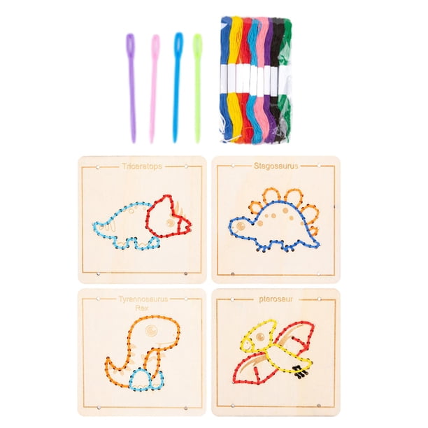 Rompecabezas de bordado para niños, juguete de madera con cordones, juguete Montessori de aprendizaje y educativo. Dinosaurio