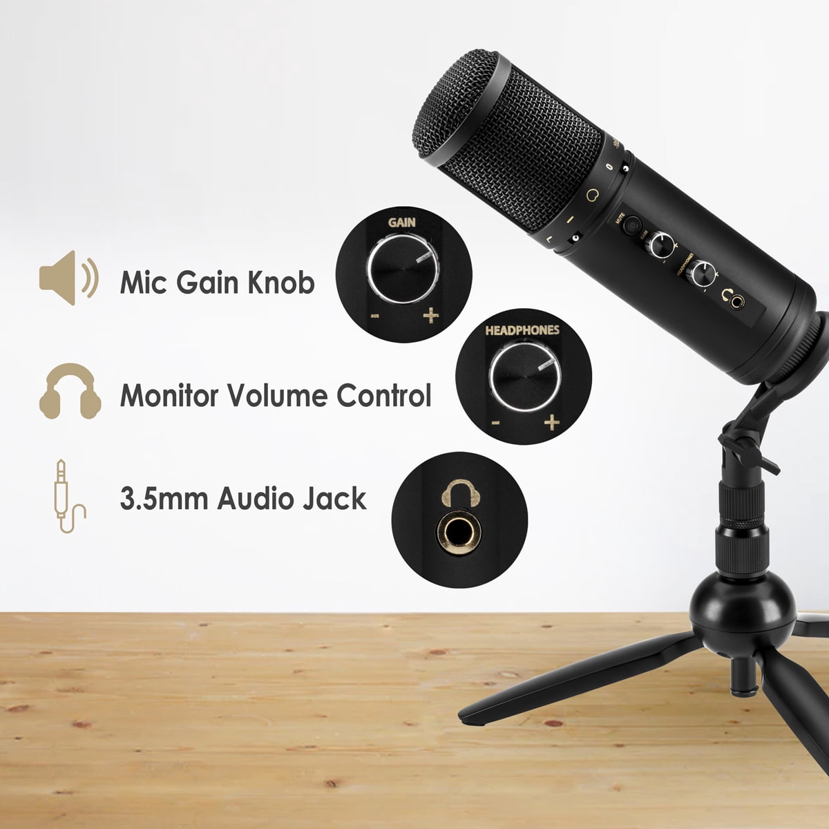 H&A USB Microphone For Podcasting and Studio Recording