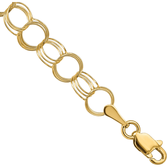14K Solid Yellow Gold Triple Link Chain Charm Bracelet