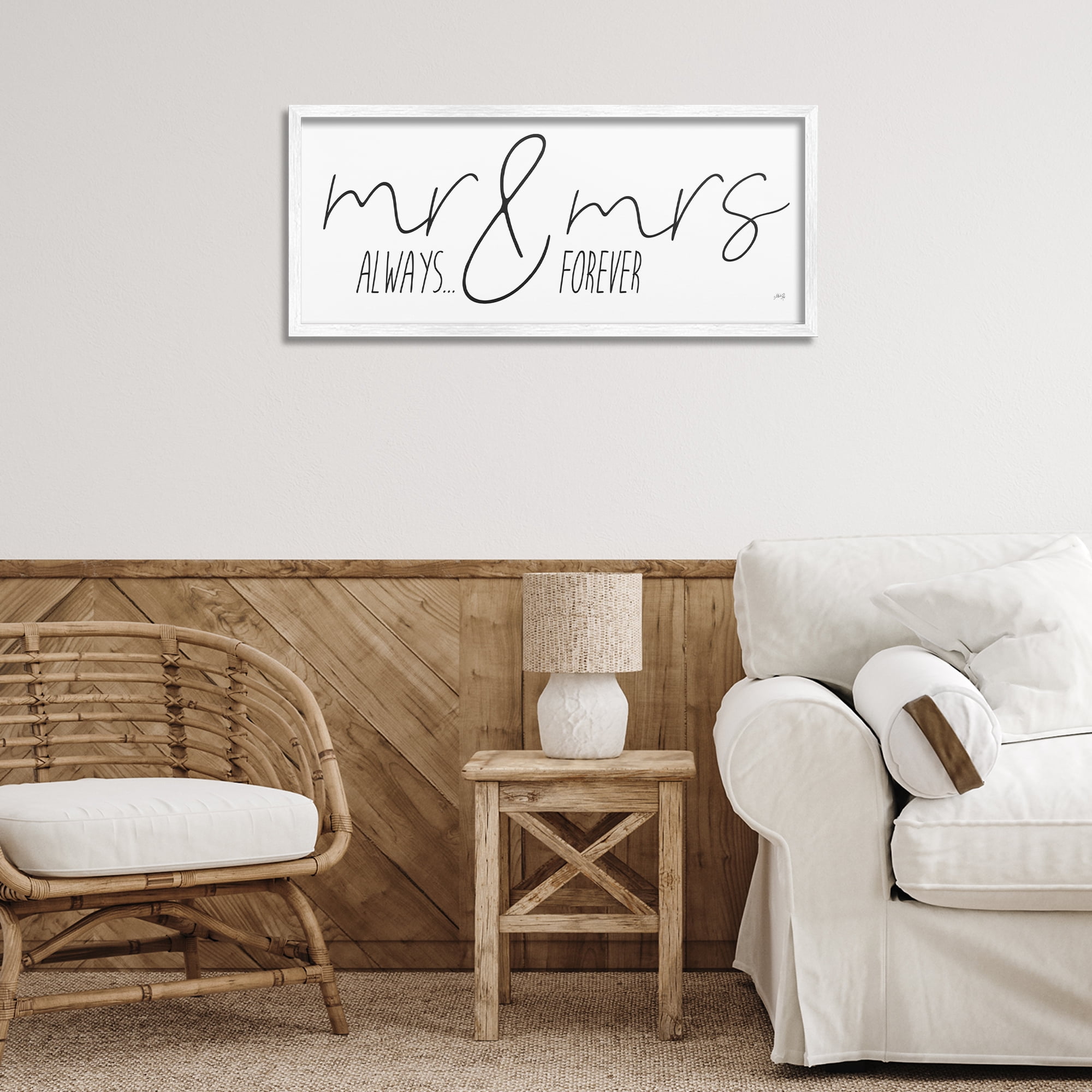 Stupell Industries Romantic Always & Forever Typography Painting White Framed Art Print Wall Art, 30 x 13