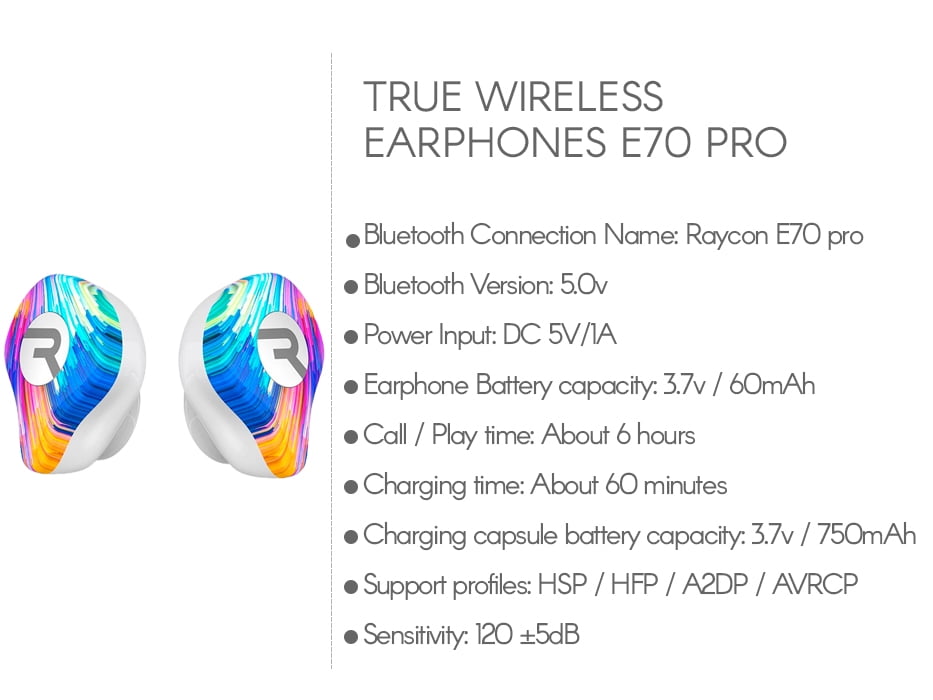 Raycon E70 Pro Best True Wireless Earbuds with Built in Mic and Charging Case Bluetooth Headphones for iPhone Samsung iPad Android Solar Pure Walmart