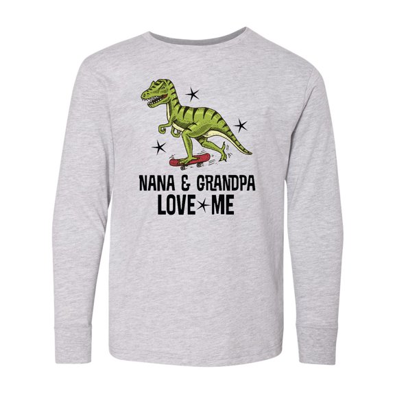 Inktastic Nana and Grandpa Love Me Dinosaur Grandson Long Sleeve Youth T-Shirt