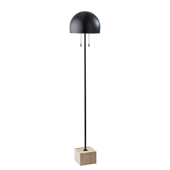 Adesso Wilder 62" 2-Light Travertine & Black Floor Lamp with Black Dome Shade
