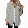 thumbnail image 1 of Splozh Fall Jackets Women Fashion Washed Denim Shirt Jacket and Winter Personality Street Jacket Coat Light Gray,L, 1 of 5