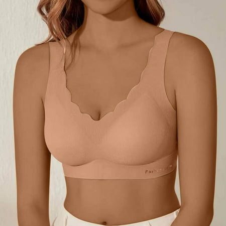 Ndbuld Bras for Women Plus Size Underwear Wavy Comfort T Shirt Wavy Wireless Bras for Women Smoothing V Neck Womens Bras Christmas Gift XL Pink