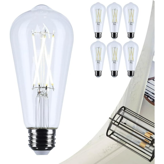 Satco S12536 ST19  LED Light Bulb 8W 120V 5000K E26 Medium Base Dimmable Wet Location (6 Pack)