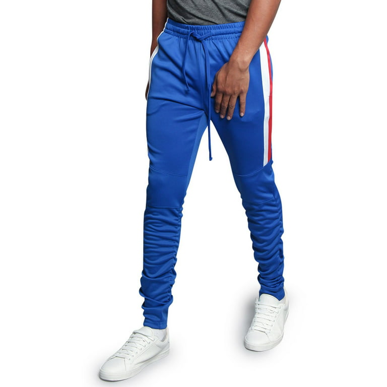 G-Style USA Men's Hip Hop Slim Fit Track Pants - Athletic Jogger Scrunched Bungee Striped - Royal Blue - X-Large -