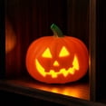 thumbnail image 6 of Halloween Classic Jack O Lantern Pumpkin, Grinning Smiling Pumpkin LED Light, Hollow Cutout Pumpkin Figurine for Mantel Covered Porch Indoor Fall Seasonal Home Decor, 6 of 7