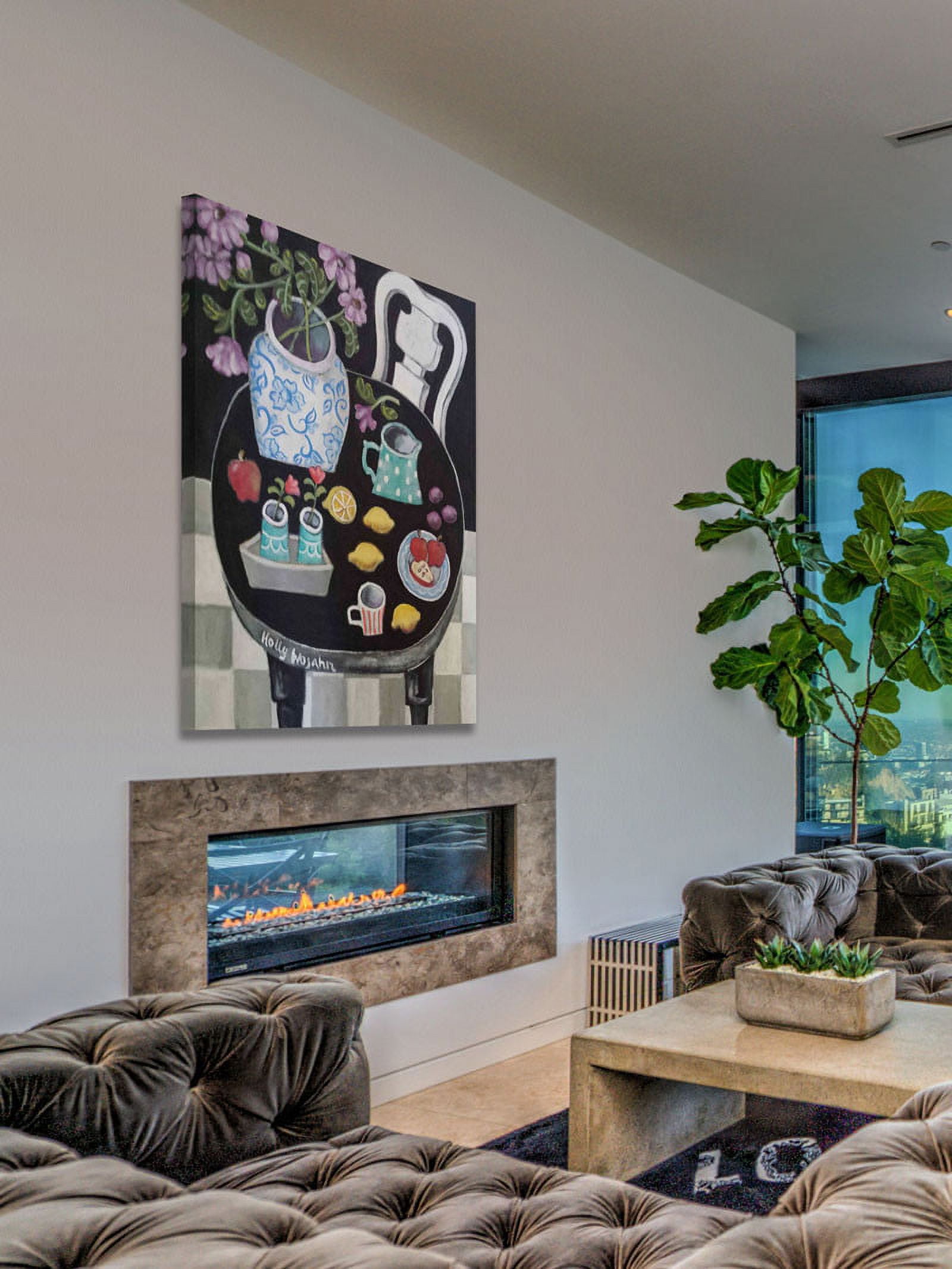 Marmont Hill "Fruit and Flowers on Black Table" Painting Print on Canvas