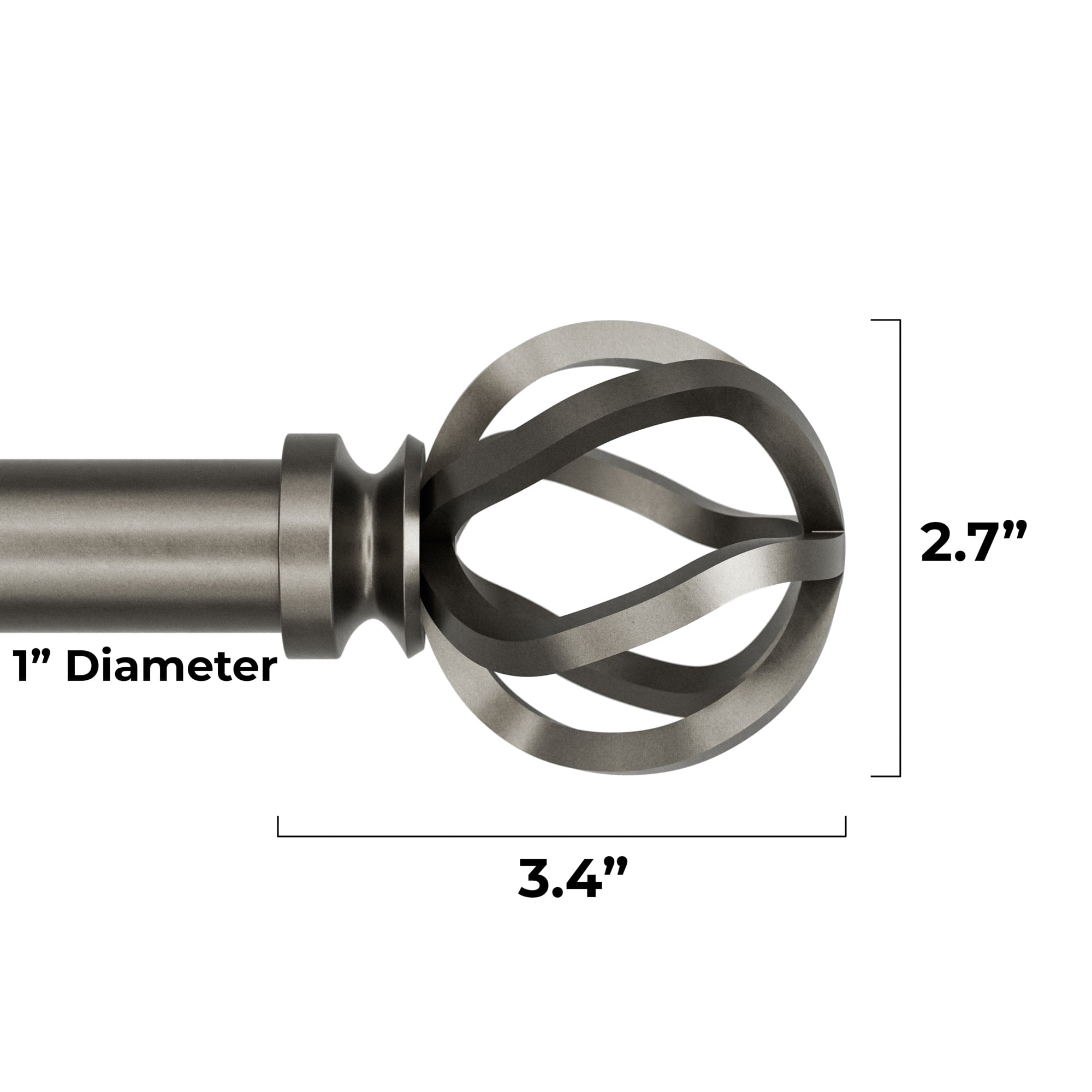 Better Homes & Gardens 1" Pewter Cage Adjustable Single Curtain Rod Set, 120-180"