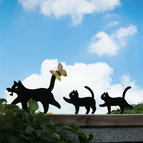 3Pack Garden Cats Family Stake, Garden Metal Cat Silhouette Stake for Outdoor Yard Lawn Patio, Decorative Metal Black Kitty Garden Art,Black Cats Fence Yard Decorations,Gift Ideal for Cat Lovers