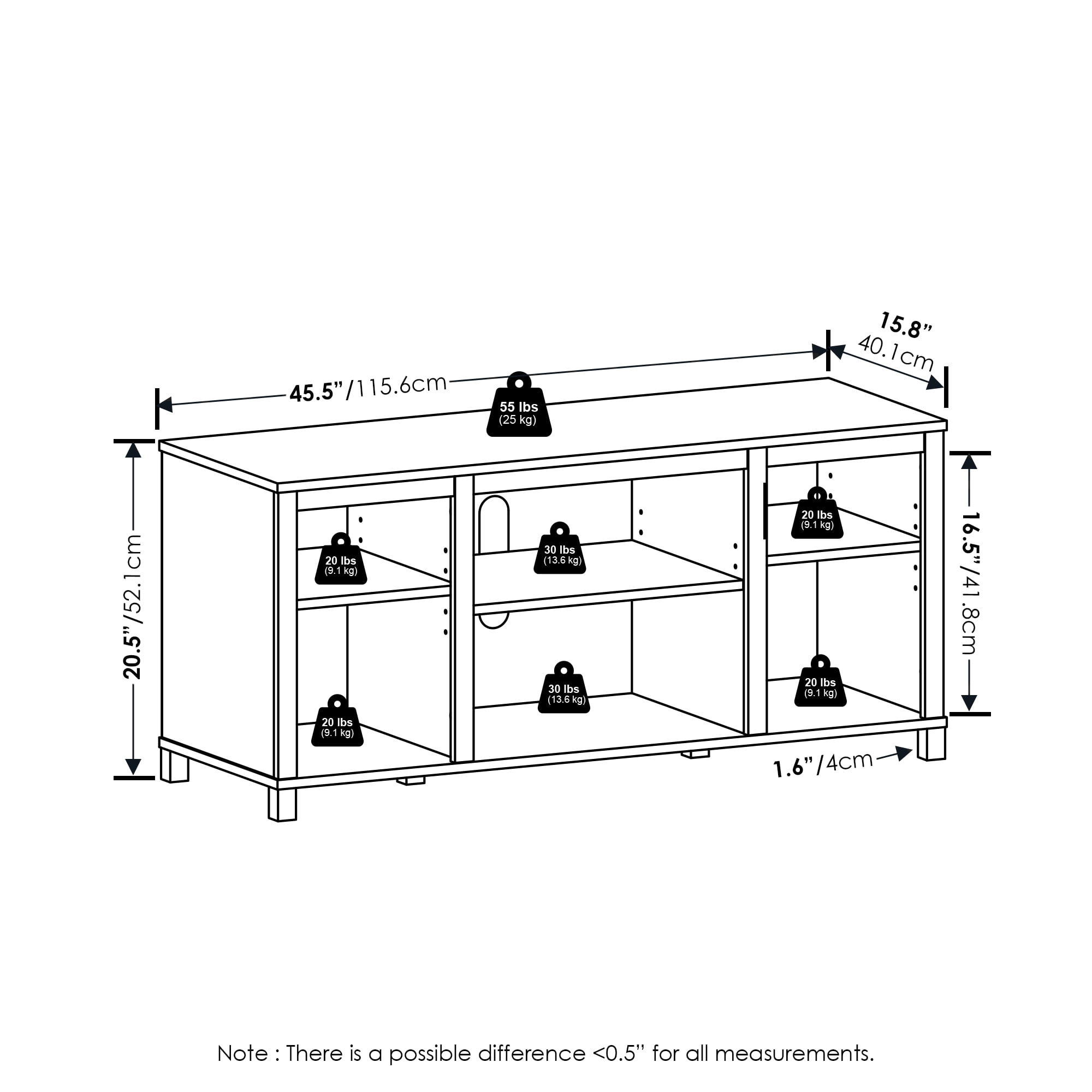 Furinno Classic TV Stand with Shelves for TV up to 55 Inch, Americano