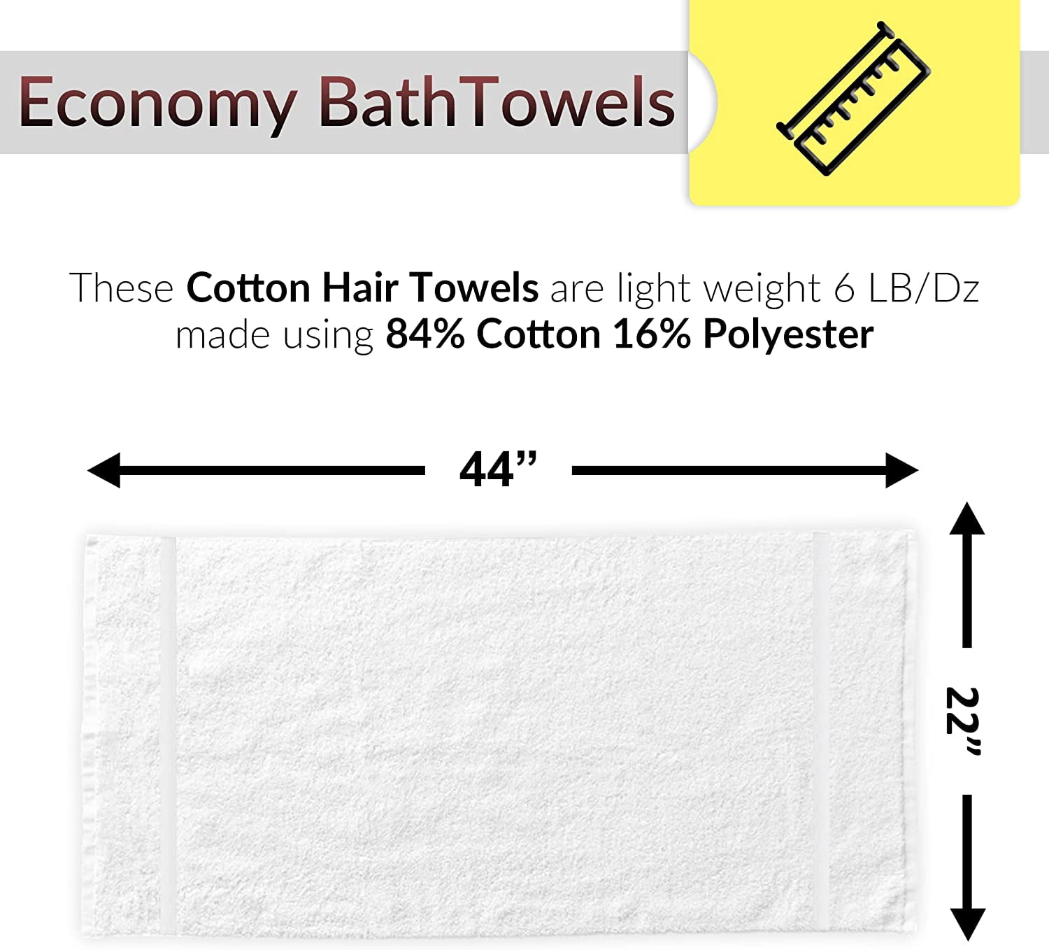GOLD Textiles Economy Solid Print Bath Towels 12 Bath Towels White 12 Pack 22x44