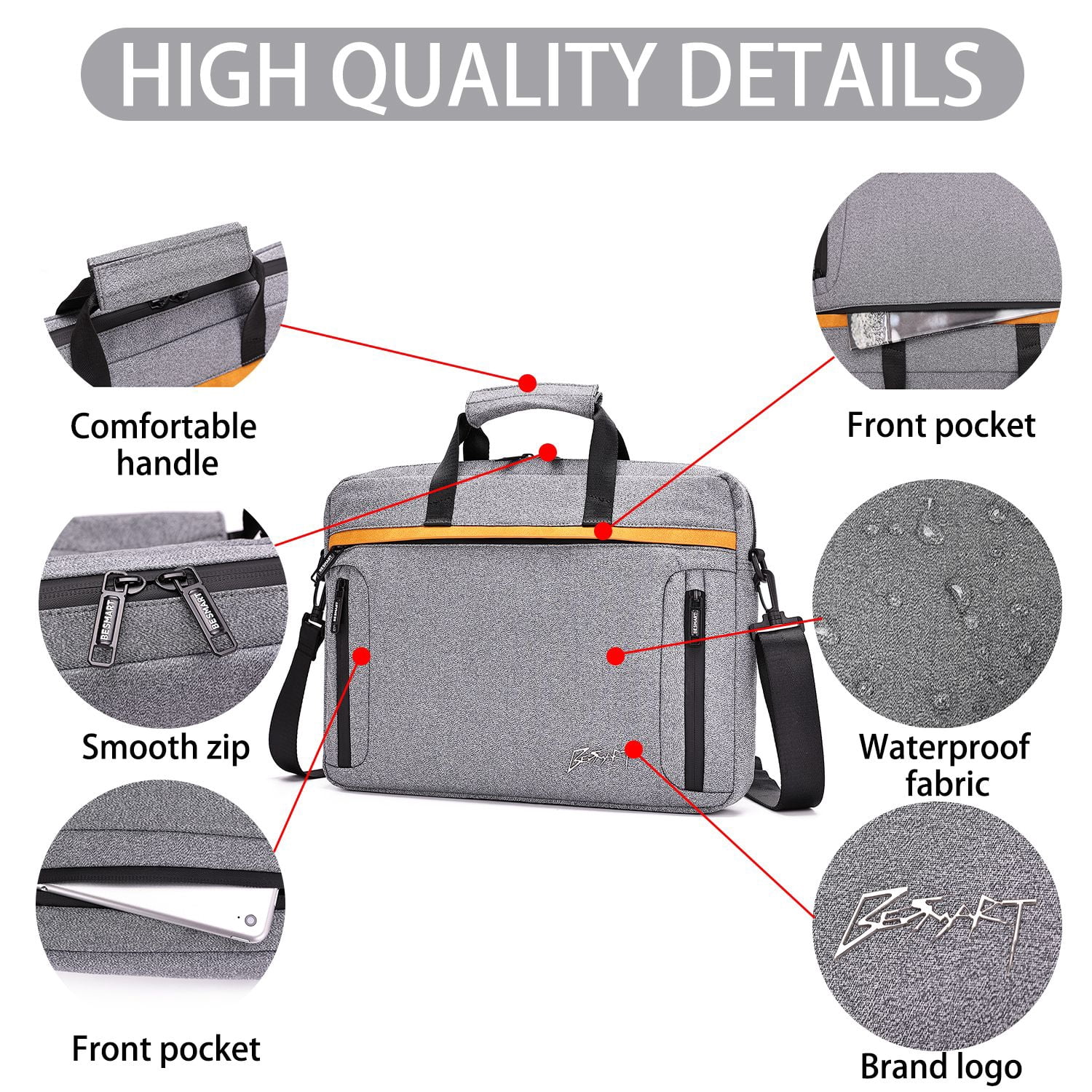 BE SMART 15.6 Inch Laptop Bag for Men/Women with RFID, Computer Case Carrying Briefcase with Shoulder Strap