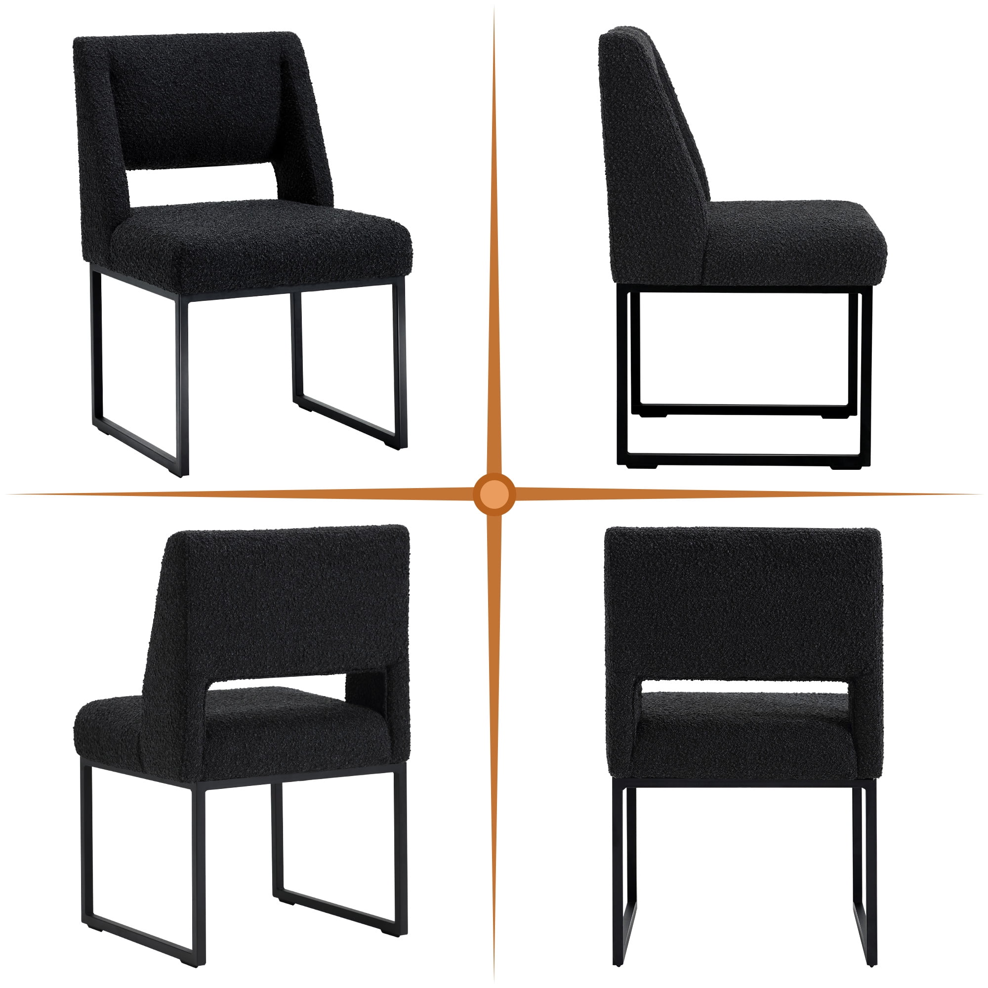 Zesthouse 18.3" Modern Dining Chairs Set of 4, Boucle Fabric Dining Room Chairs with High Back and Metal Legs, Armless Upholstered Side Chair for Dining Room Kitchen, Black