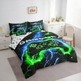 thumbnail image 3 of Castle Fairy Teens Boys Girls Blue Green Gamepads 7-Piece Twin Bedding Sets,Video Game Bedding Comforter Set,Abstract Lightning Breathable Sheet Sets,Microfiber Bedroom Decor, 3 of 8