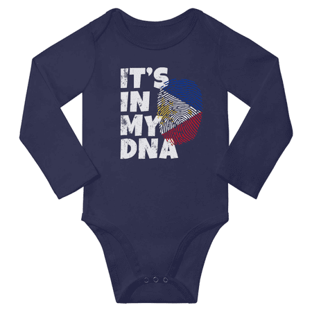 

It s In My Filipino DNA Baby Long Sleeve Bodysuit Outfits (Navy 12 Months)