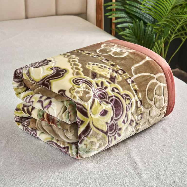 NC Fleece Bed Blanket Queen Purple Floral,2 Ply Thick Warm Plush Blanket,79  x 89,5.3lb 
