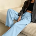 thumbnail image 5 of Kaemgyyd Dress Pants Women Wide Leg Work Business Trousers Casual Loose Slacks Flowy Pant Button High Waisted Pleated Clothes（Light Blue,Small）, 5 of 6