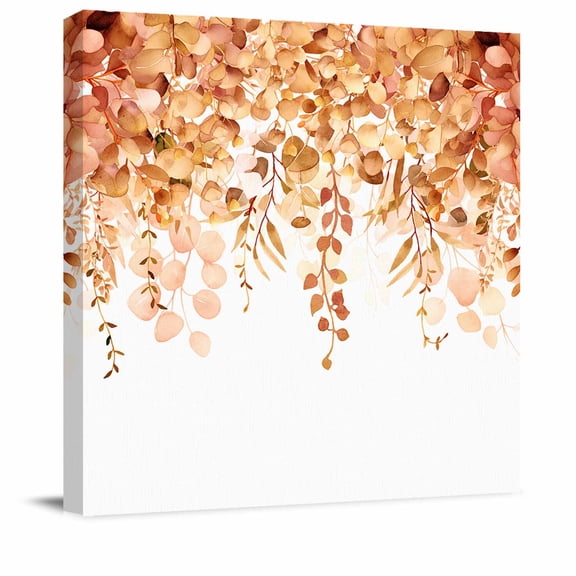 Framed Canvas Wall Art for Living Room Orange Eucalyptus Wall Decor, Watercolor Leaves Aesthetic Paintings for Bedroom Office Kitchen Bathroom, Ready to Hang Artwork Wall Pictures 8x8 Inch