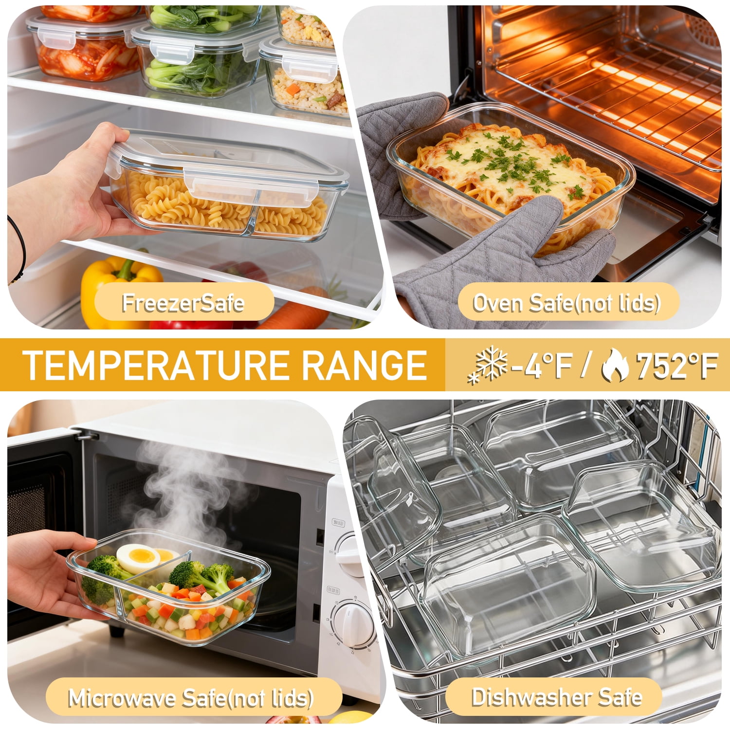 20 Pcs Glass Food Storage Containers with Lids 22oz, 1 & 2 Compartment Glass Airtight Meal Prep Containers with Sauce Containers(10 Containers & 10 Lids), Oven & Freezer Safe, Leak Proof, Grey