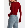 thumbnail image 3 of YYDGH Long Sleeve Shirts for Women Square Neck Ribbed Slim Fitted Basic Tees Scoop Neck Going Out Tops Wine Red M, 3 of 7
