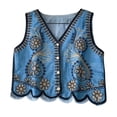 thumbnail image 4 of Womens Denim Vest Embroidered Collar Sleeveless Short Top Summer Casual Outerwear Dark Blue One Size, 4 of 4