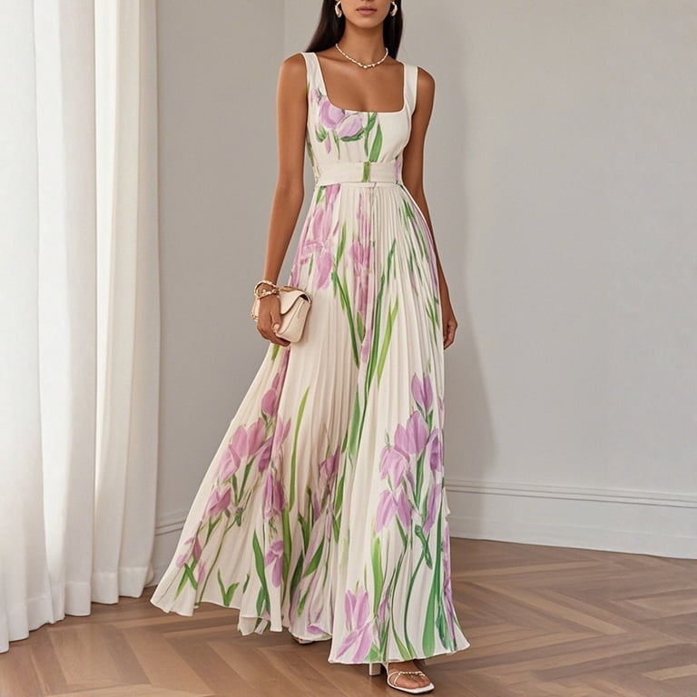 womens summer chiffon dresses for Women Sleeveless Halter Long Dress Boho Floral Causal Dress, L SHEIN PETITE Black And v-neck-dress and elegant everyday wear Size:Kids 10/12 chiffon flowy dress