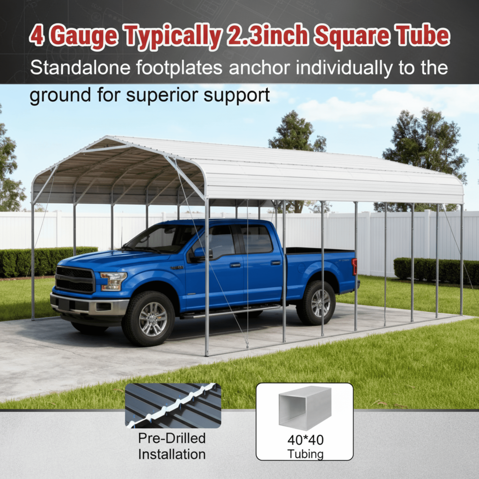 DuraYu 20x40 ft Metal Carport for Cars and RVs, Large Outdoor Steel Vehicle Shelter with Metal Roof, Cream