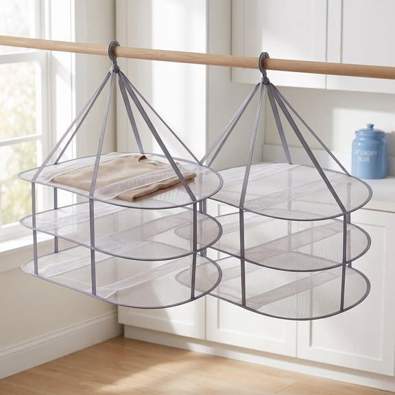 3-Tier Folded Mesh Clothes Hanging Dryer Sweater Drying Rack 30" L * 24.5" W*30.7" H（2 Pack）