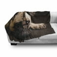 thumbnail image 3 of Pug Soft Flannel Fleece Throw Blanket, Photograph of a Pet Its Little Paws Pure Bred Dog Image Animal Fun, Cozy Plush for Indoor and Outdoor Use, 50" x 60", Brown Pale Brown, by Ambesonne, 3 of 6