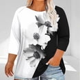 thumbnail image 2 of QETYUW Womens Plus Size Floral Print Tops 3/4 Sleeve Shirts Loose Fit Boat Neck Tunic Spring Summer Casual Tshirts, 2 of 5