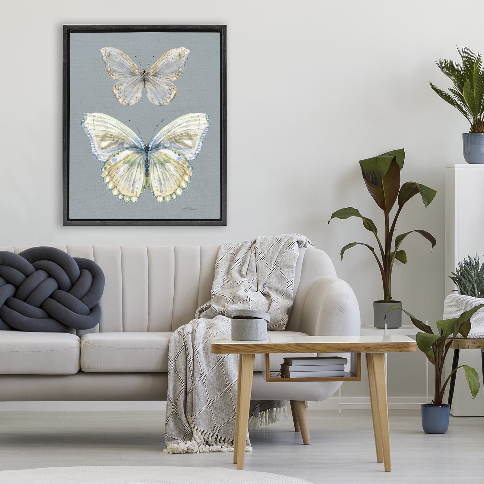 Stupell Industries Butterfly Pair Study Black Framed Floater Canvas Wall Art, design by Carol Robinson