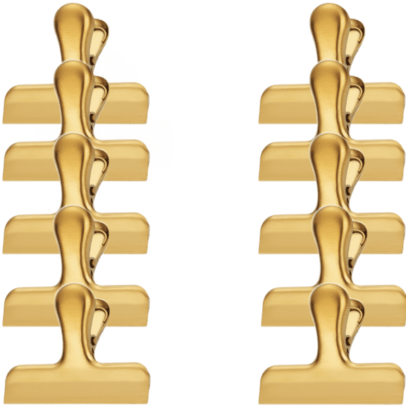 MODANU 10Pcs Bag Clips, Heavy Duty Stainless Steel Chip Clips for Food, Food Clips Clamp Clips Kitchen Clips Snack Clips for Office Kitchen Home, Gold