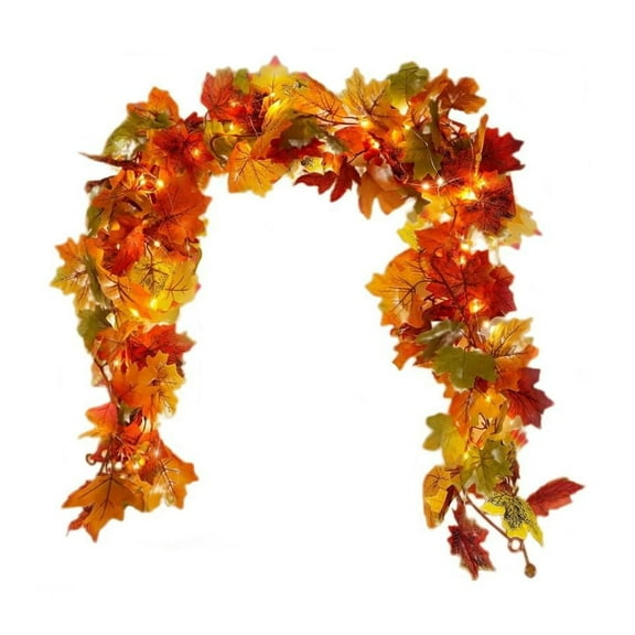 1Pcs Fall Decor Fall Maple Leaves Garland With Lights 5.58Ft Connectable Lighted Fall Garland Artificial Colorful Hanging Garland For Indoor Outdoor Fireplace Autumn Thanksgiving Decor