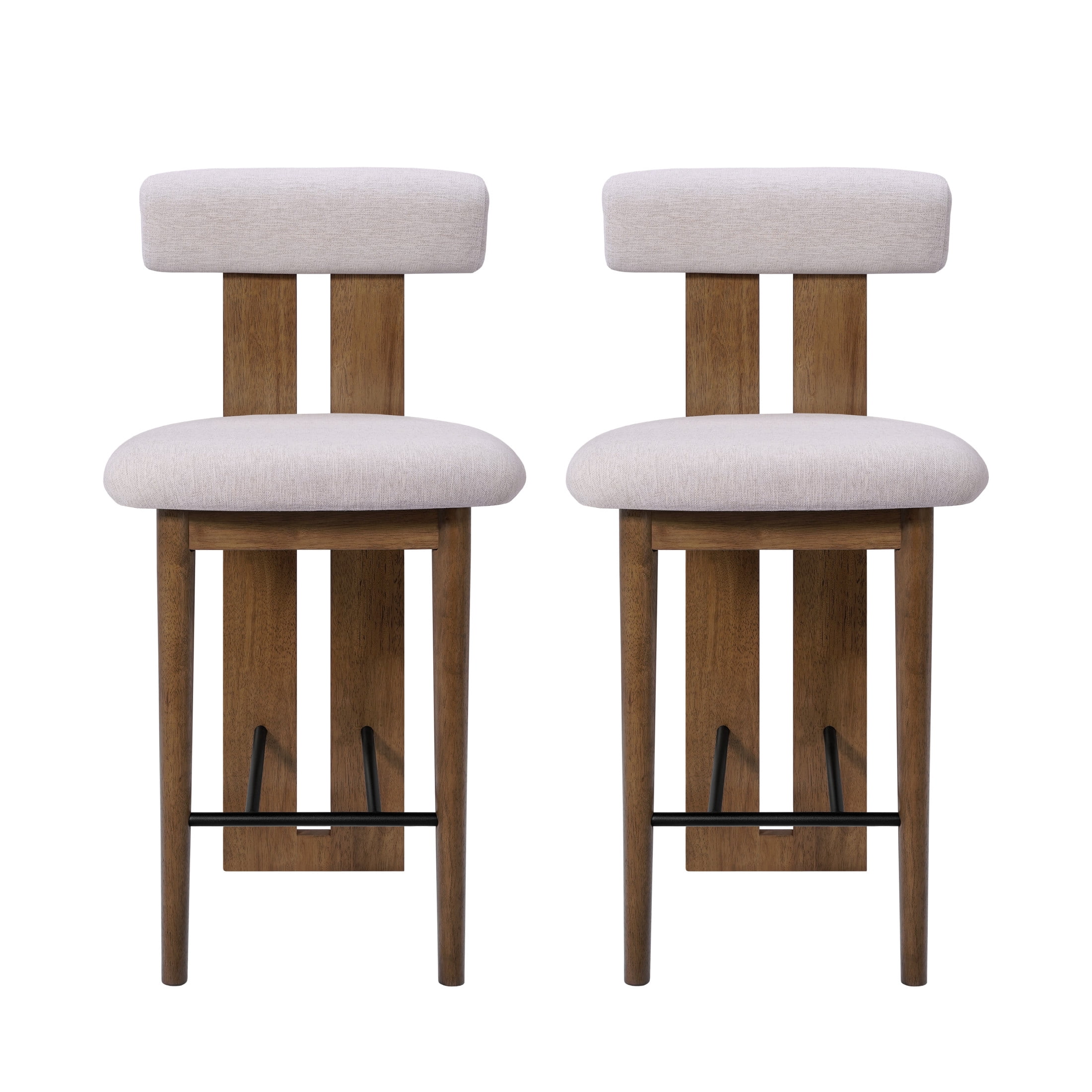 Christopher Knight Home Modern Wooden Counter Stool with Split-Back, Ivory Upholstery, Set of 2