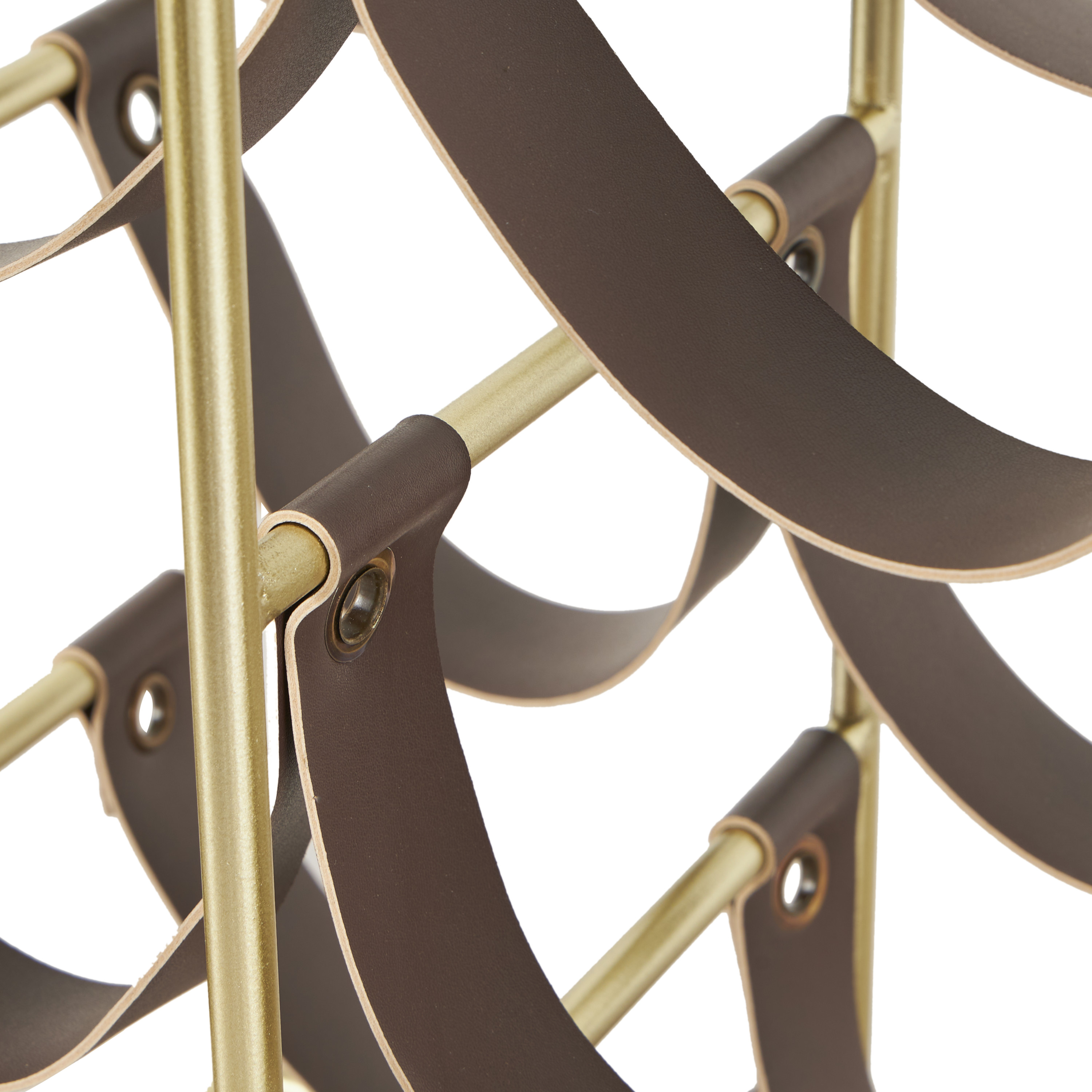 DecMode 14" x 13" Gold Metal Wine Rack with Faux Leather Holding Straps, 1-Piece
