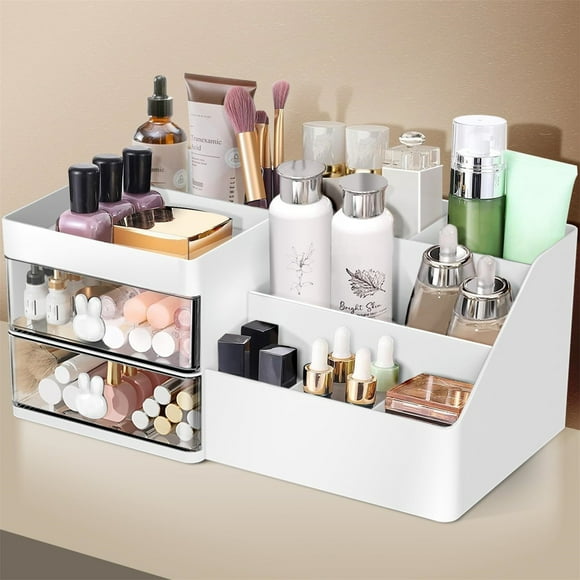 Makeup Organizer Cosmetic Desk Storage Container With Drawers Makeup Organizers For Dressing Table Countertop Bathroom Counter Vanity Holder For Brushes Beauty Products Lipstick Bed Linen Storage