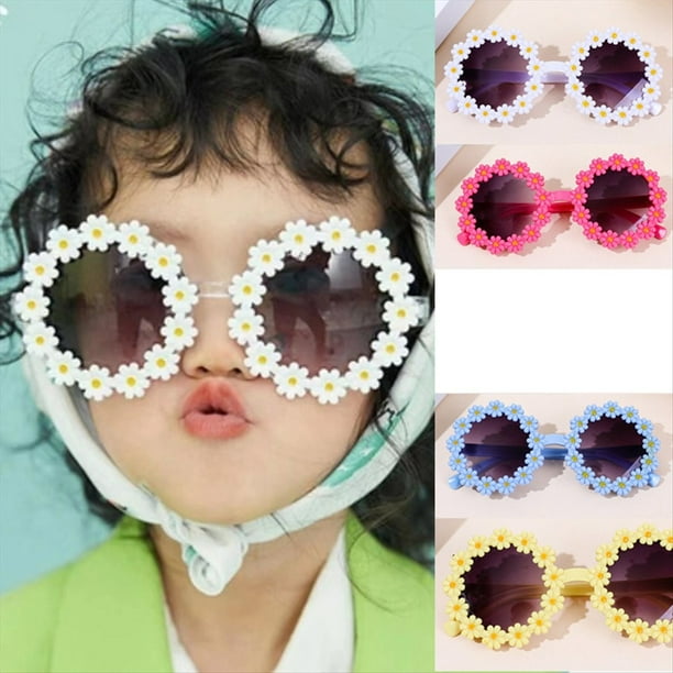 Gafas de Sol Redondas de Flores Gafas de Sol de Margaritas para Niños Gafas de Protección Solar Al Aire Libre Regalo de Cumpleaños de Playa Azul