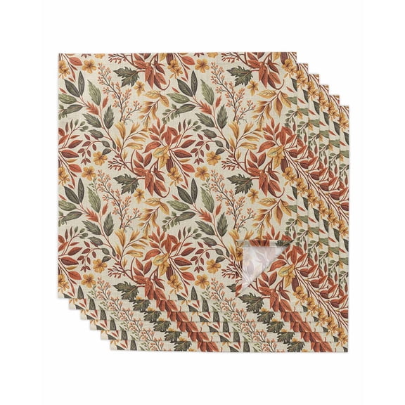 Fall Leaves Cloth Napkins Set of 6 Reusable Dinner Napkins, Farmhouse Retro Botanical Floral Cocktail Napkin Washable Table Napkins for Wedding/Holiday Party/Baby Shower 20"x20"