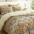 thumbnail image 7 of DaDa Bedding Bohemian Duvet Cover w/Pillow Cases - Reversible Coral Teal Floral Paisley Botanical Garden Party - Bright Vibrant Multi-Colorful Blue Salmon Pink - Cal King - 3-Piece, 7 of 7