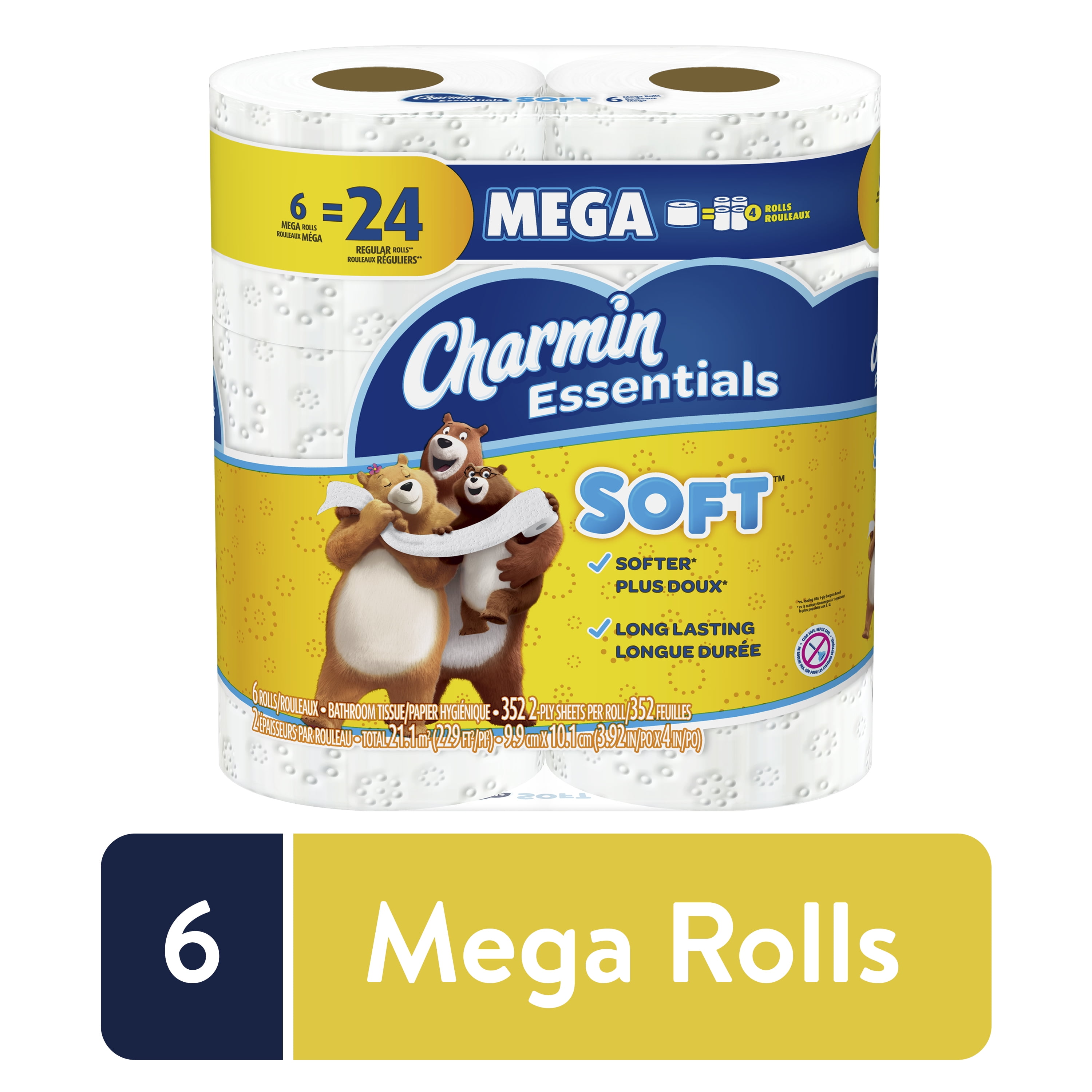 Charmin Essentials Soft Toilet Paper, 6 Mega Rolls - Walmart.com