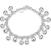 MANGOFEEL 925 Sterling Silver Adjustable Bells Chain Bracelet/Anklet for Women Girls Gift Jingle Bells Bead Charm Bracelet Lady Jewelry