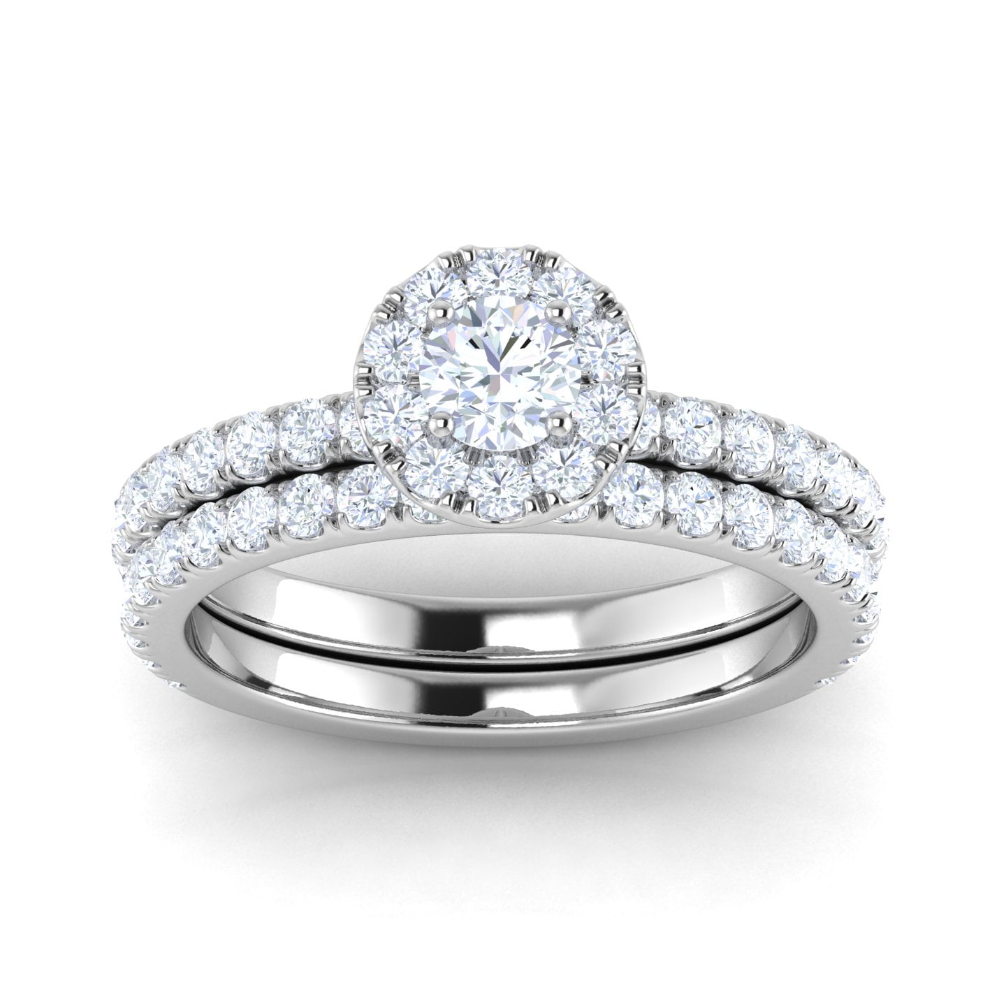 Certified G/I1 1.50 Carat TW Women's Diamond Halo Engagement Ring Bridal Set in 10k White Gold