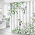thumbnail image 2 of Hummingbird Sage Green Eucalyptus Leaves Shower Curtain, Spring Summer Botanical Floral Bird Home Bathroom Decor, Polyester Cotton Fabric Waterproof Modern Bath Curtain with 12 Hooks 72x72 Inch, 2 of 5