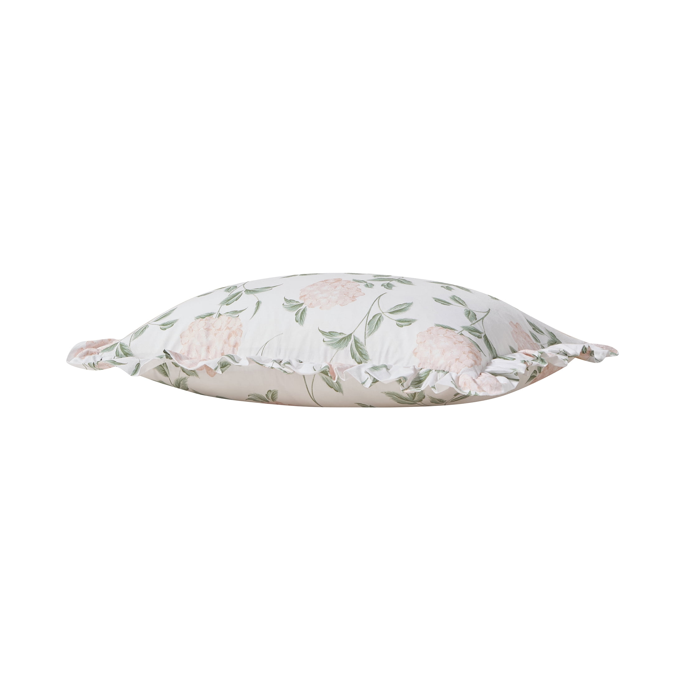 My Texas House 14" x 20" Green/Pink Hydrangea Ruffle Decorative Pillow Cover