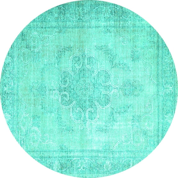 Ahgly Company Machine Washable Indoor Round Persian Turquoise Blue Traditional Area Rugs, 4' Round
