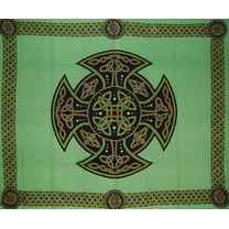 Celtic Cross Tapestry Cotton Bedspread 104" x 88" Full Green