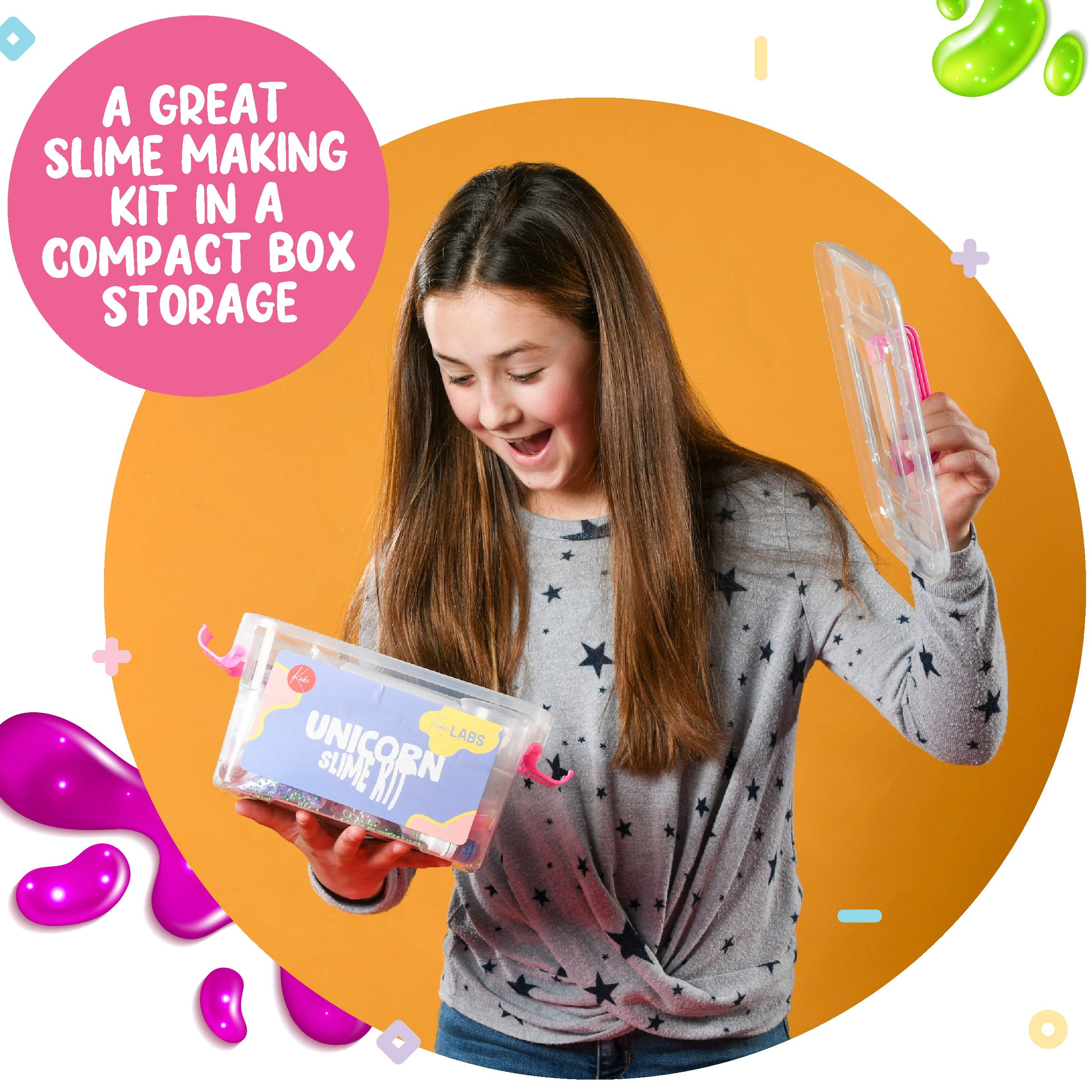 Kicko Slime Making Set Ultimate DIY - 56 Piece Slime Kit with Storage Box -  Fluffy, Beads, Glitter, Glue, Glow in The Dark, Color Dyes - for Boys