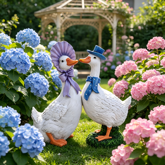 2PC Cute Porch Goose Garden Statue, Waterproof Resin Goose Shaped Decorative Ornament for Living Room Entryway Outdoor Yard Decor Gift for Dad and Mom